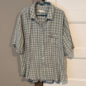 Treasure & Bond Green Plaid Short-Sleeve Button-Up